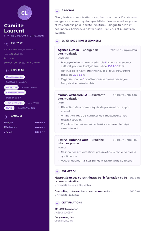 Modèle de CV Palette