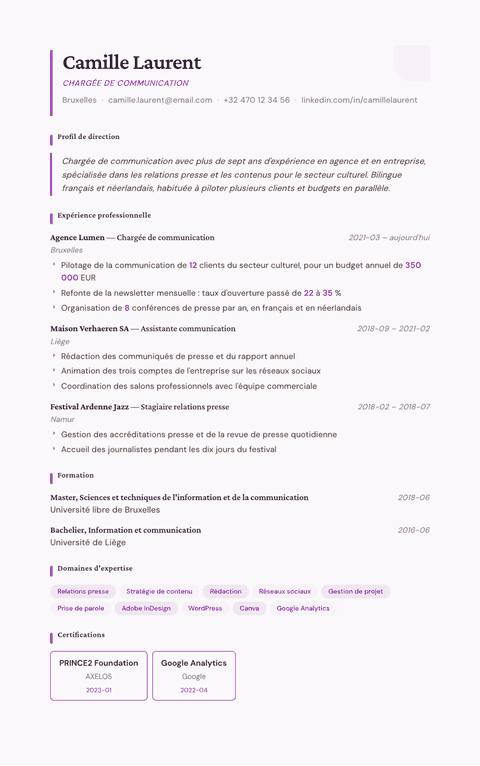 Modèle de CV Plum Noir