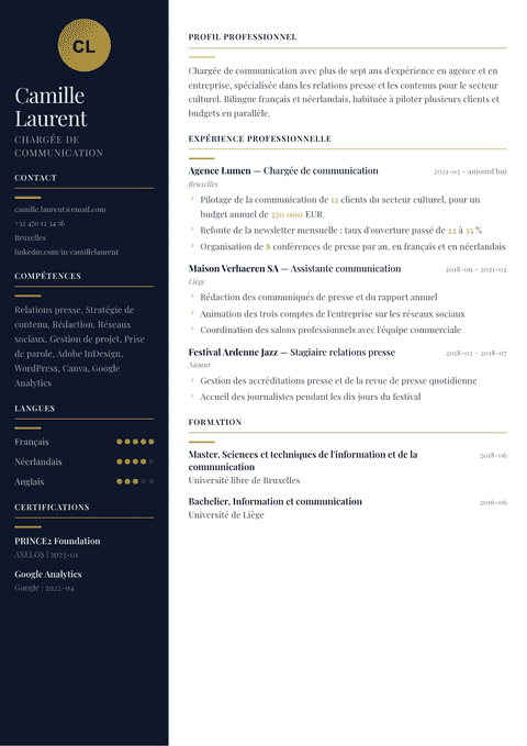 Modèle de CV Zurich