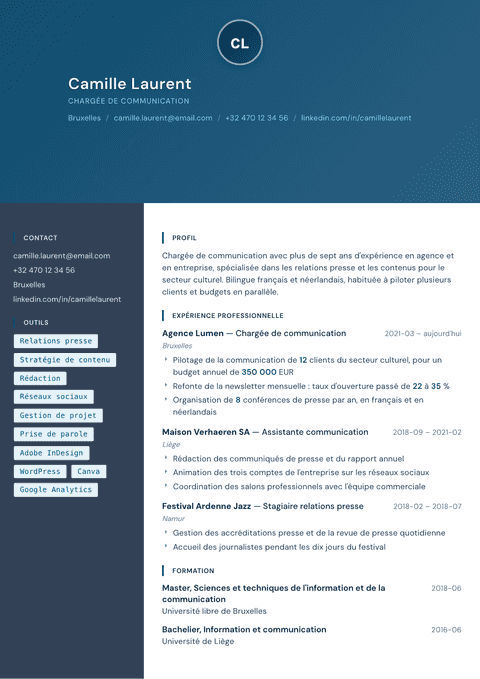 Modèle de CV Prism