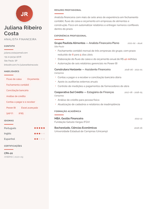 Modelo de currículo Milano