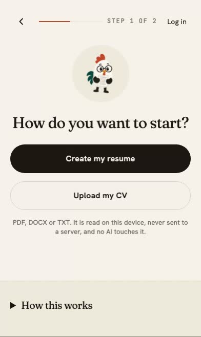 The CVBooster editor being filled in, from the first question to the download.